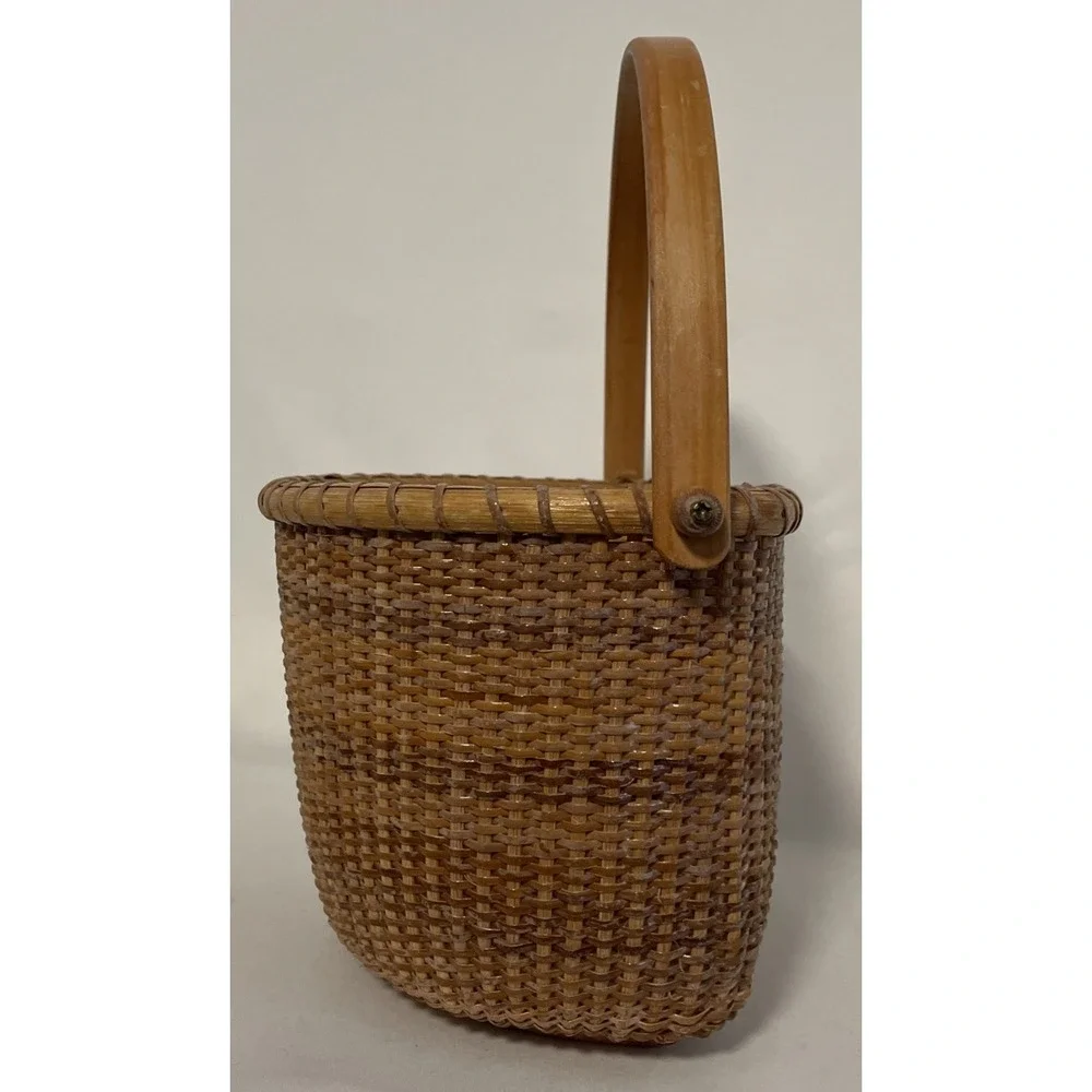 Nantucket Lighthouse Style Basket Woven Wooden Swing Handled Half Round